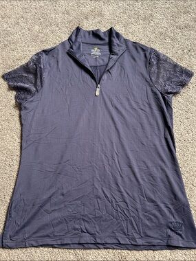 Women's Navy and Lace Sleeve Riding Top quarter zip